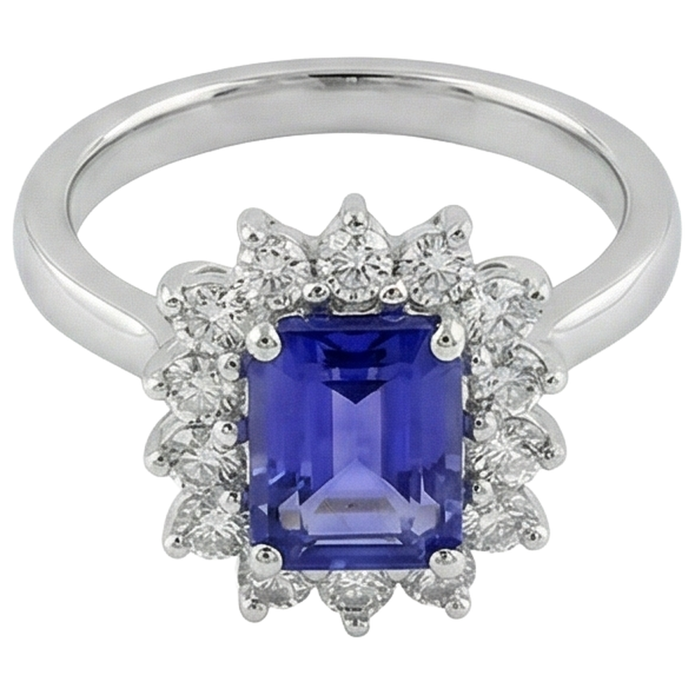 Weißgold 14K 10,75 Karat Tansanit und Aus der Erde Abgebauter Natürlicher Diamanten Ring