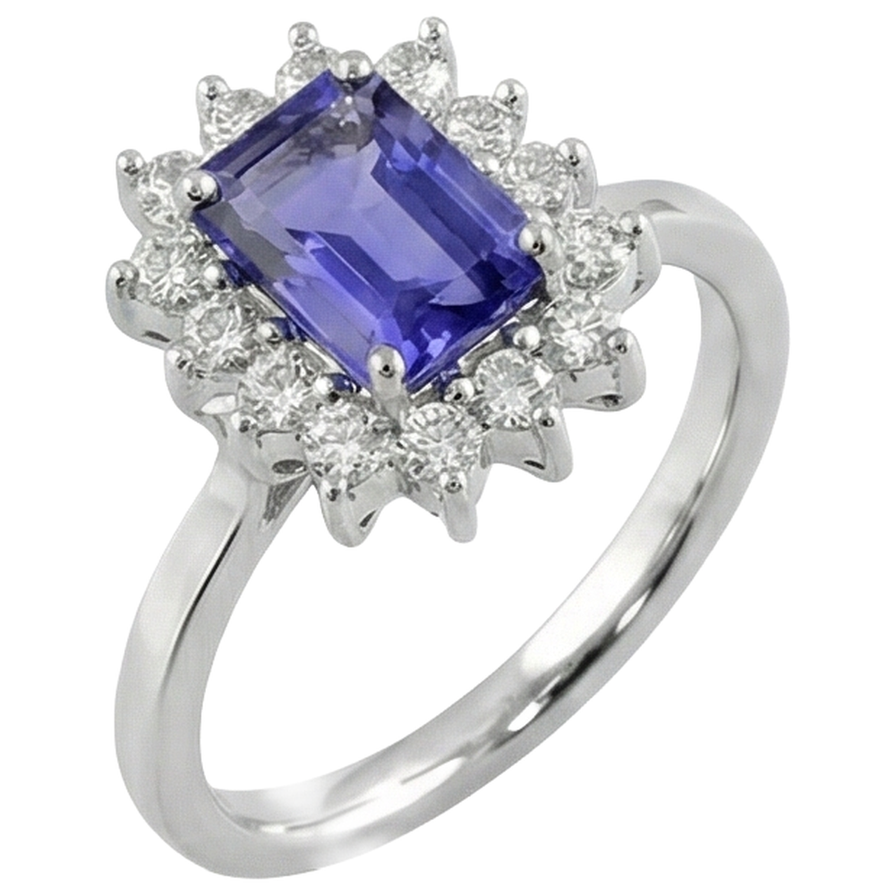 Weißgold 14K 10,75 Karat Tansanit und Aus der Erde Abgebauter Natürlicher Diamanten Ring