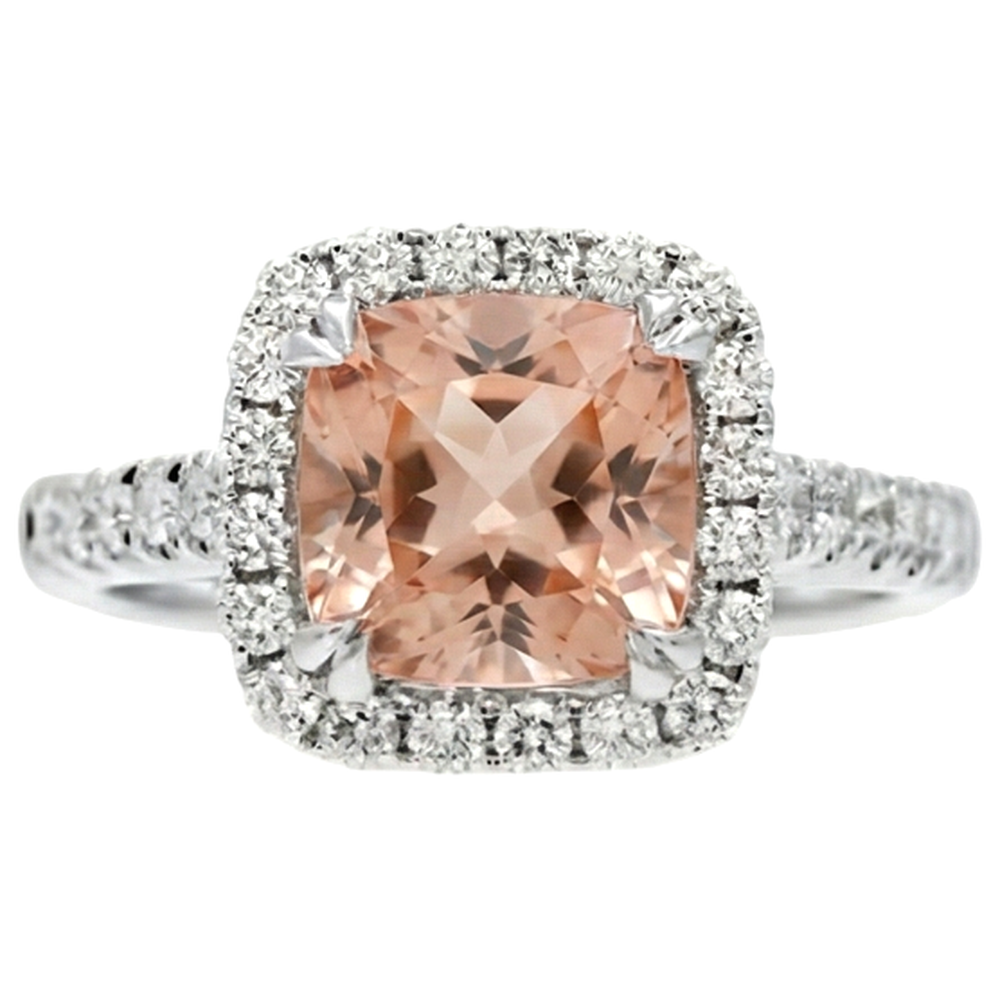 Weißgold 14K 11 Kt. Kissen Morganit und Aus der Erde Abgebauter Natürlicher Diamanten Ring Neu