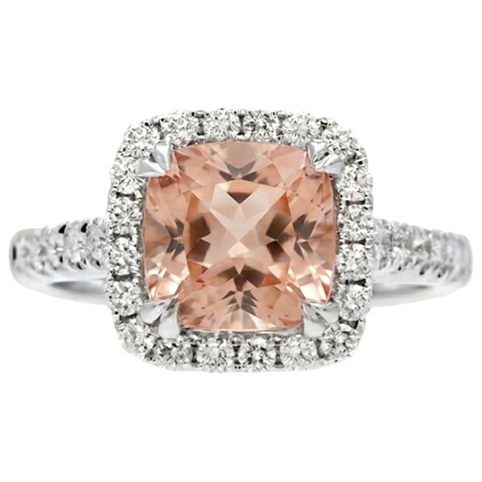 Weißgold 14K 11 Kt. Kissen Morganit und Aus der Erde Abgebauter Natürlicher Diamanten Ring Neu