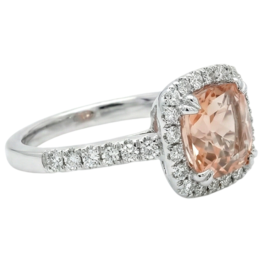 Weißgold 14K 11 Kt. Kissen Morganit und Aus der Erde Abgebauter Natürlicher Diamanten Ring Neu