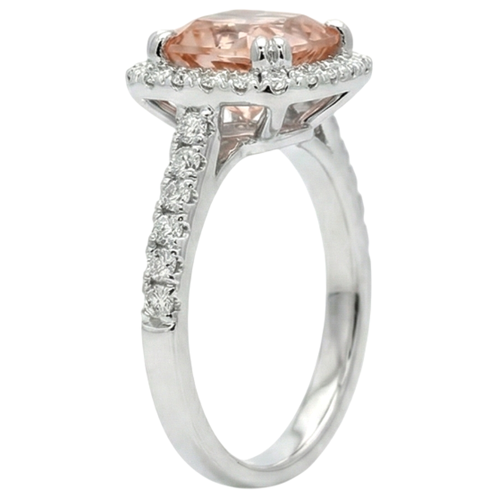Weißgold 14K 11 Kt. Kissen Morganit und Aus der Erde Abgebauter Natürlicher Diamanten Ring Neu