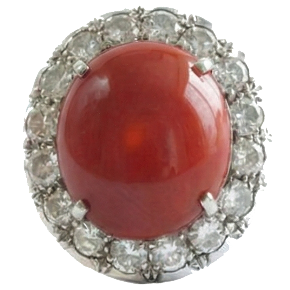 Weißgold 14K 14,50 Ct Rote Koralle Und Aus der Erde Abgebauter Natürlicher Diamanten Verlobungsring Neu