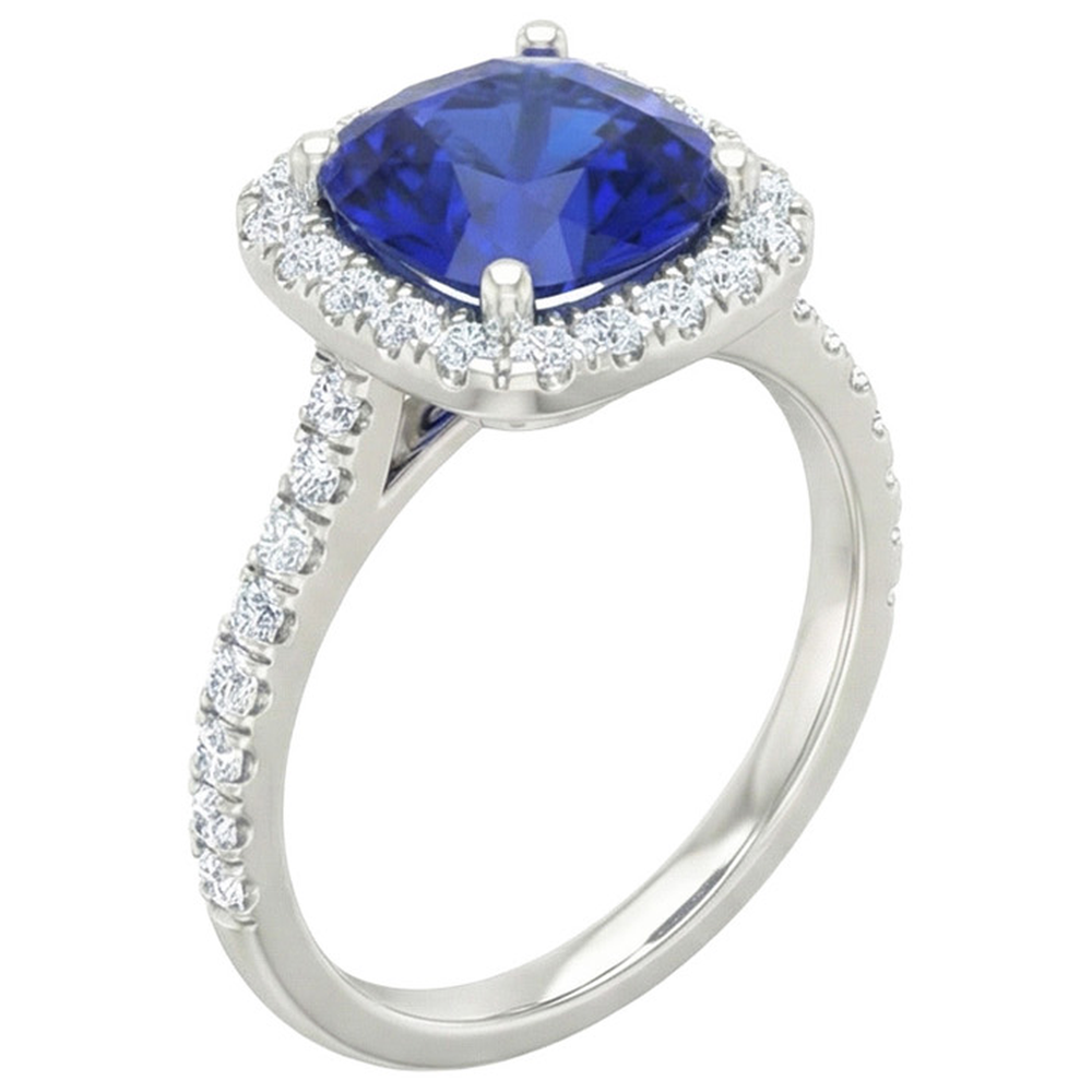 Weißgold 14K 2,45 Karat Ceylon Saphir Aus der Erde Abgebauter Natürlicher Diamanten Ring
