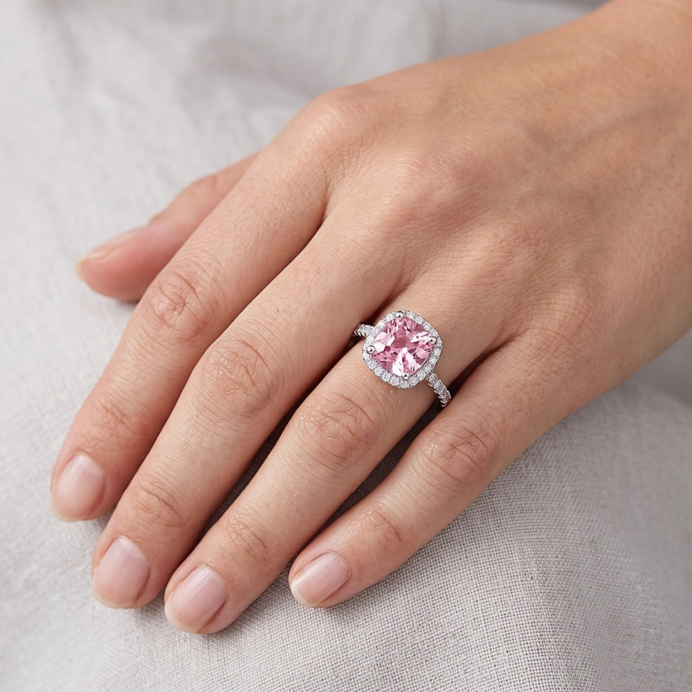 Weißgold 14K 3.01 Karat Kissen Rosa Edelstein Ehering Schmuck