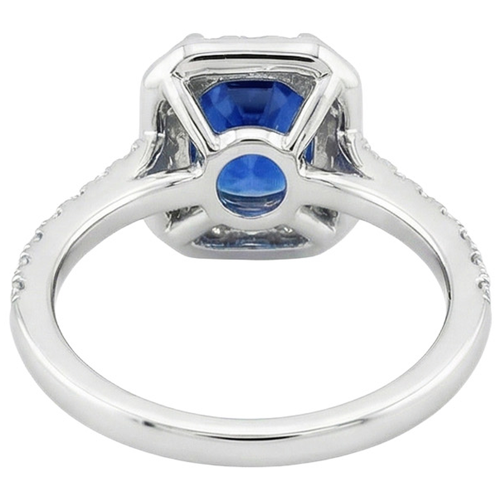 Weißgold 14K 3.40 Ct Ceylon Blauer Saphir und Aus der Erde Abgebauter Natürlicher Diamanten Ring
