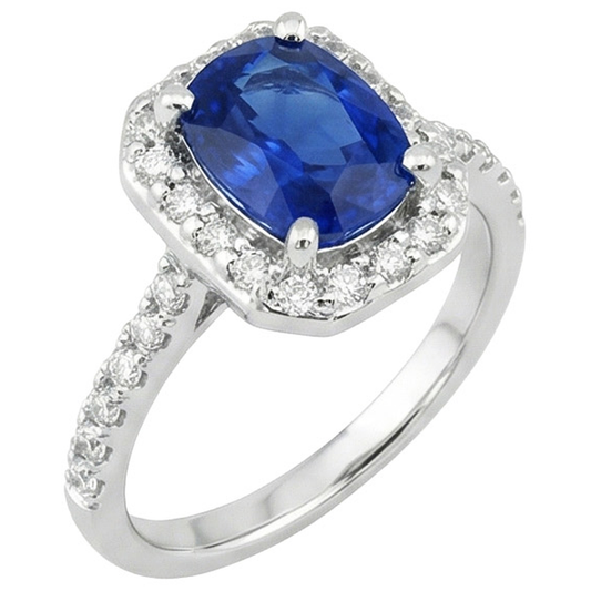 Weißgold 14K 3.40 Ct Ceylon Blauer Saphir und Aus der Erde Abgebauter Natürlicher Diamanten Ring
