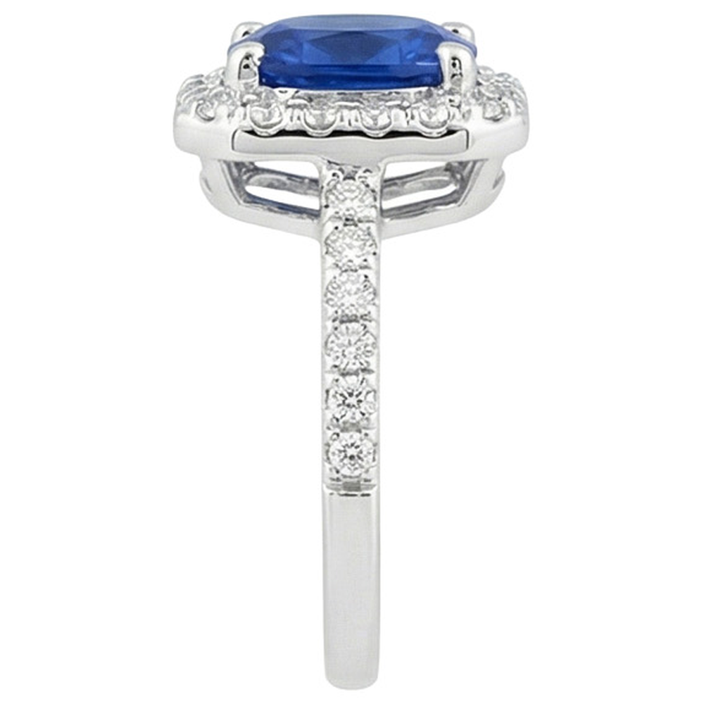 Weißgold 14K 3.40 Ct Ceylon Blauer Saphir und Aus der Erde Abgebauter Natürlicher Diamanten Ring
