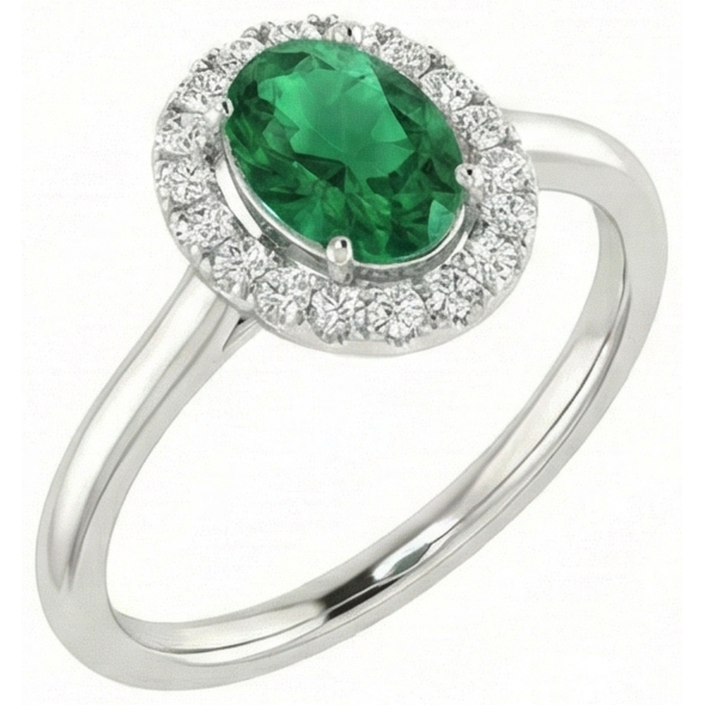 Weißgold 14K 3.70 ct grüner Smaragd mit weißen Aus der Erde Abgebauter Natürlicher Diamanten Ring Neu