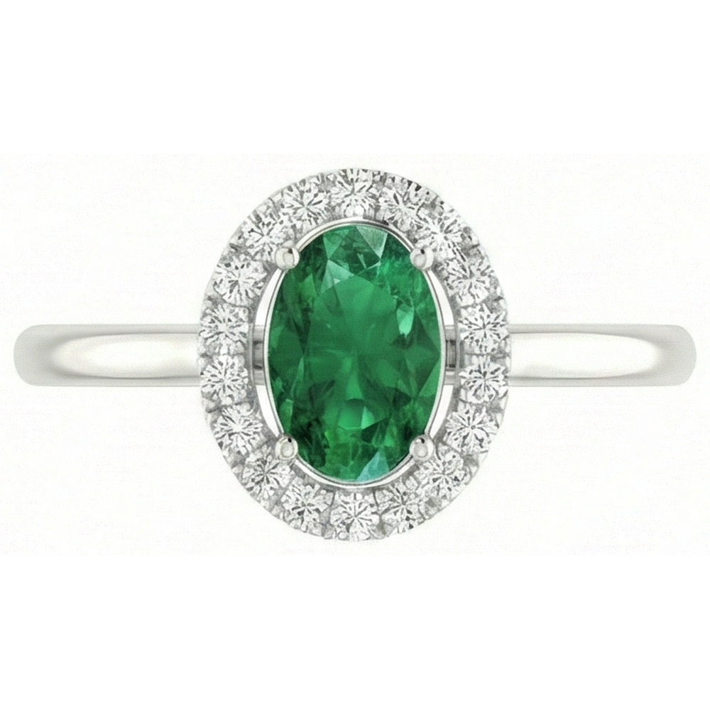 Weißgold 14K 3.70 ct grüner Smaragd mit weißen Aus der Erde Abgebauter Natürlicher Diamanten Ring Neu