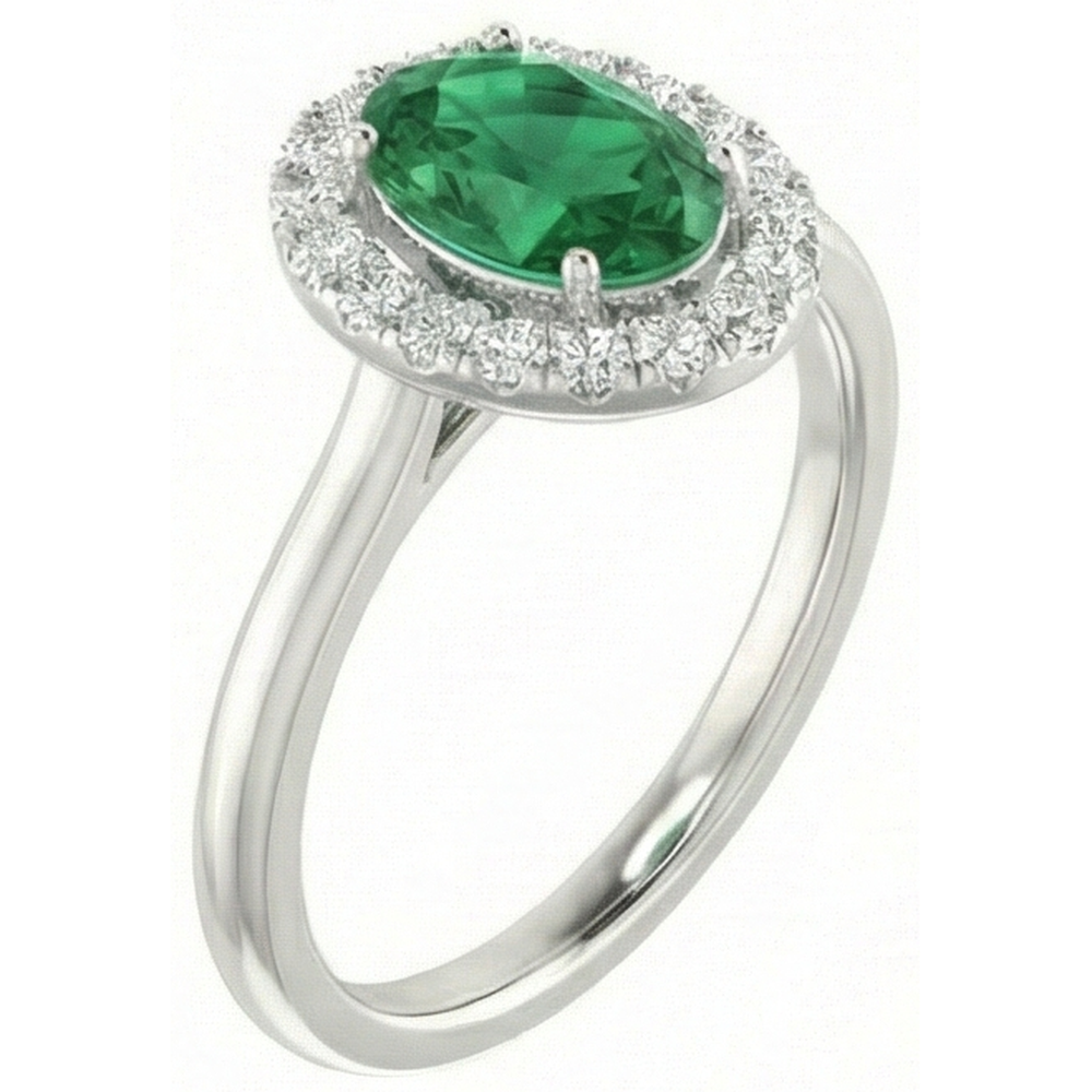 Weißgold 14K 3.70 ct grüner Smaragd mit weißen Aus der Erde Abgebauter Natürlicher Diamanten Ring Neu
