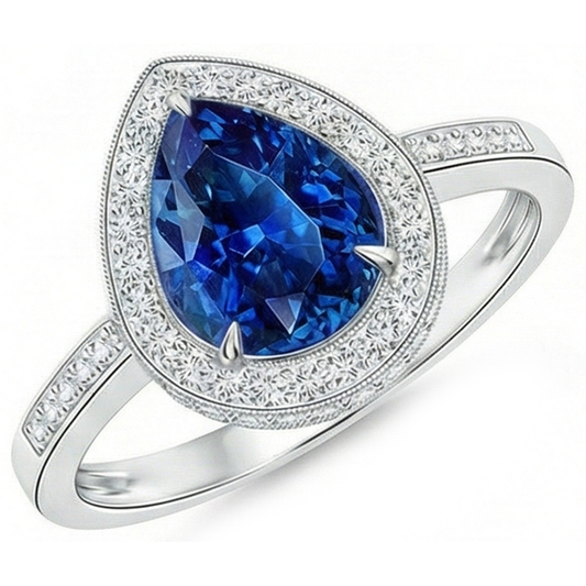 Weißgold 14K 4,90 Sri Lanka Blauer Saphir Halo Aus der Erde Abgebauter Natürlicher Diamanten Ring