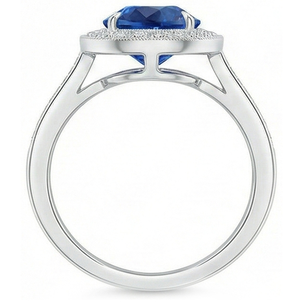 Weißgold 14K 4,90 Sri Lanka Blauer Saphir Halo Aus der Erde Abgebauter Natürlicher Diamanten Ring