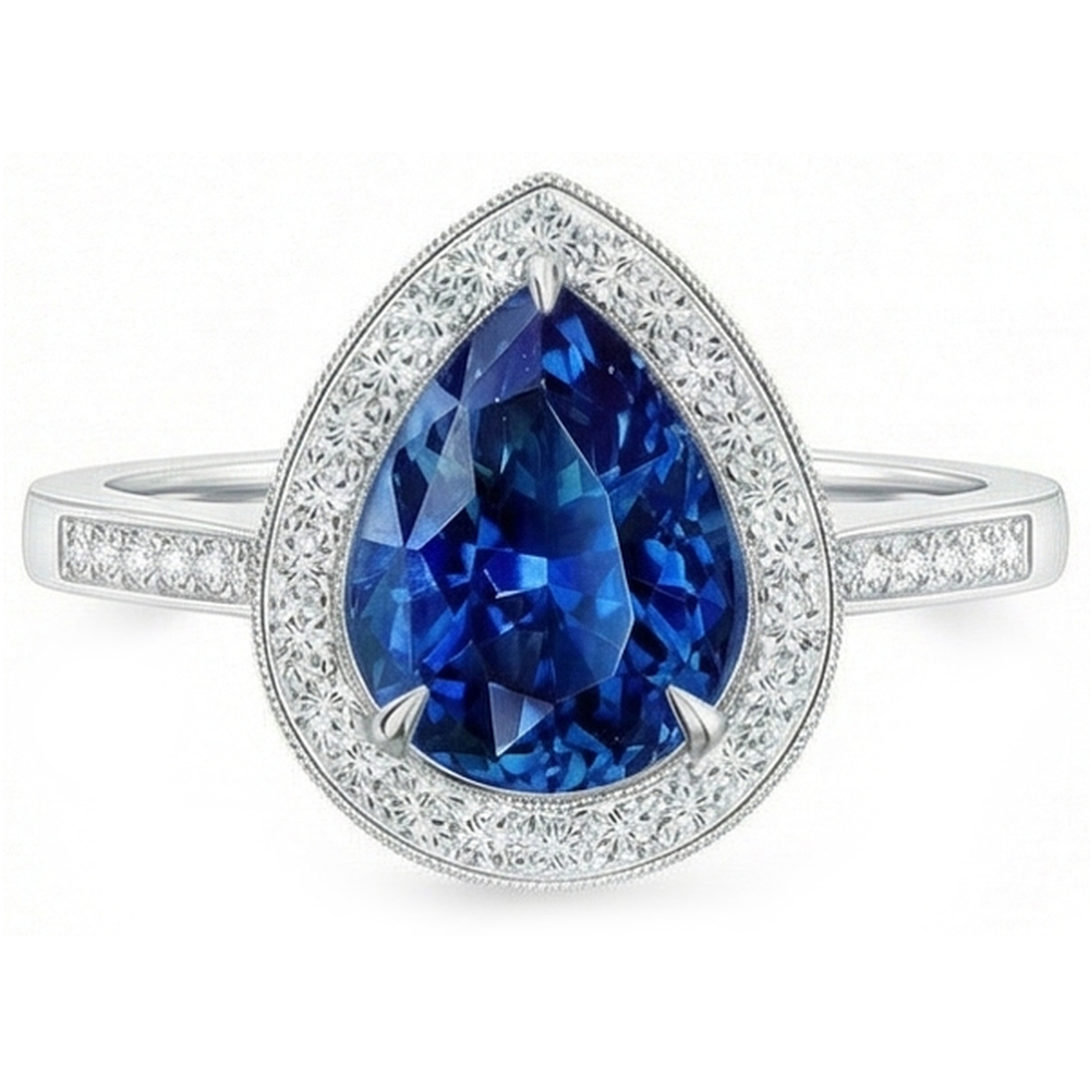 Weißgold 14K 4,90 Sri Lanka Blauer Saphir Halo Aus der Erde Abgebauter Natürlicher Diamanten Ring