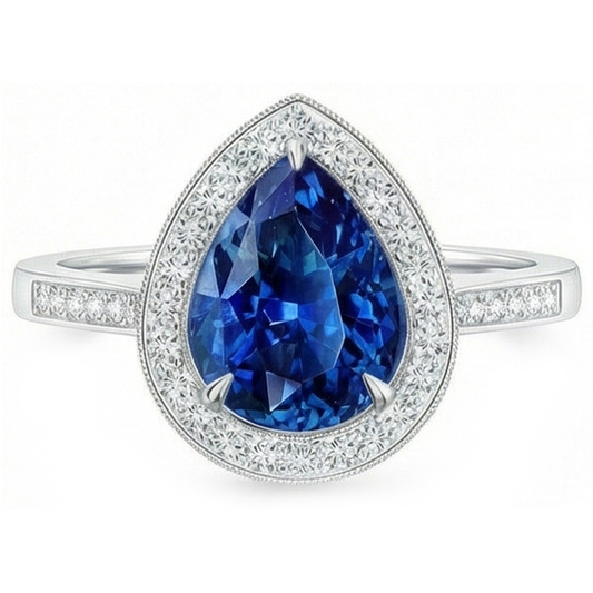Weißgold 14K 4,90 Sri Lanka Blauer Saphir Halo Aus der Erde Abgebauter Natürlicher Diamanten Ring