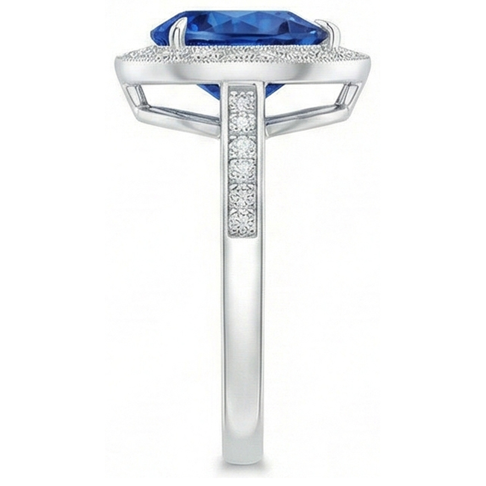 Weißgold 14K 4,90 Sri Lanka Blauer Saphir Halo Aus der Erde Abgebauter Natürlicher Diamanten Ring