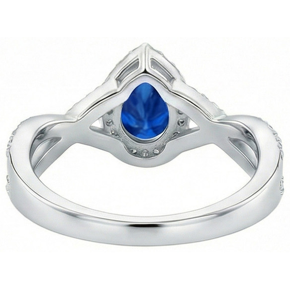 Weißgold 14K Birne und Rundschliff Sri Lanka Blauer Saphir 4.90 ct Ring