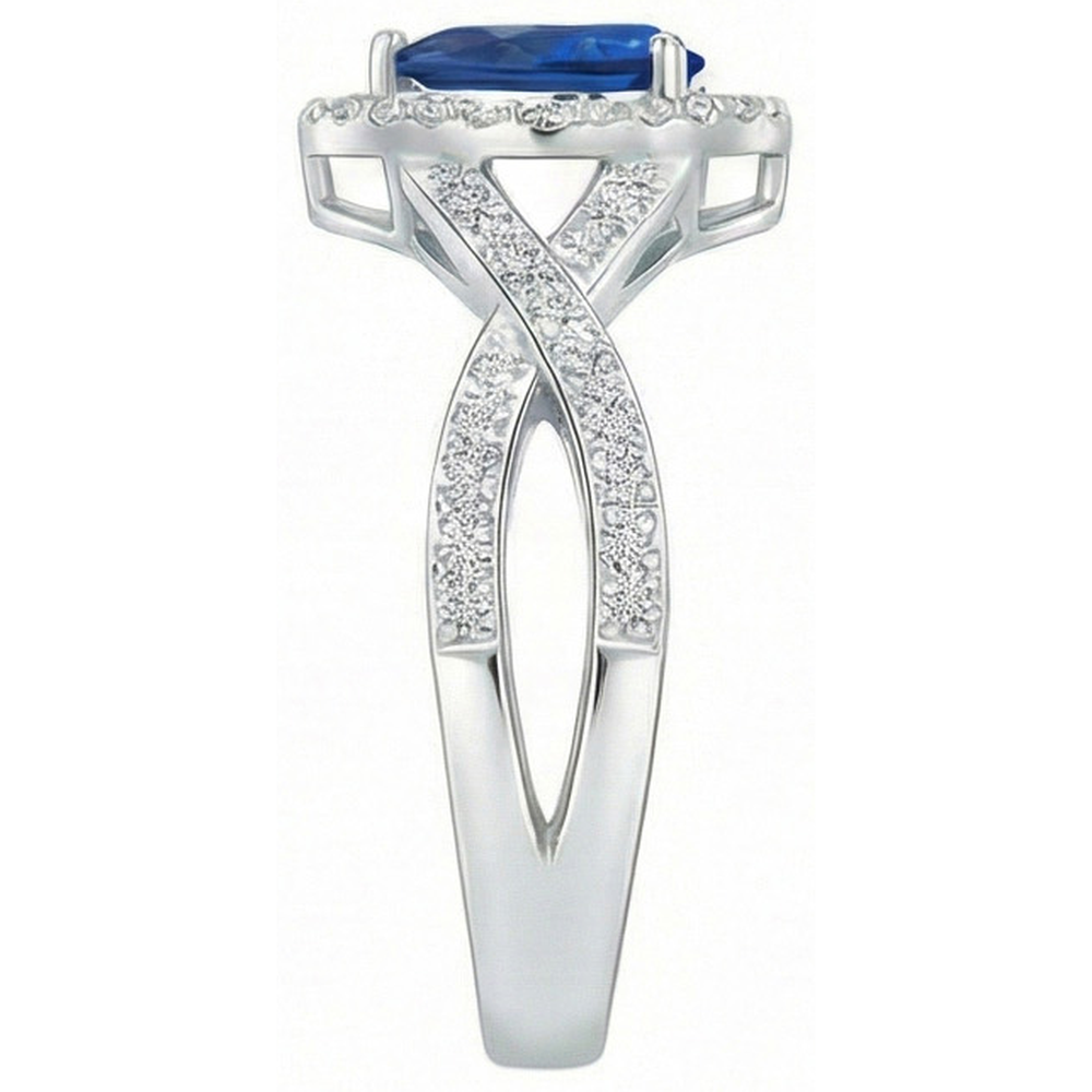 Weißgold 14K Birne und Rundschliff Sri Lanka Blauer Saphir 4.90 ct Ring