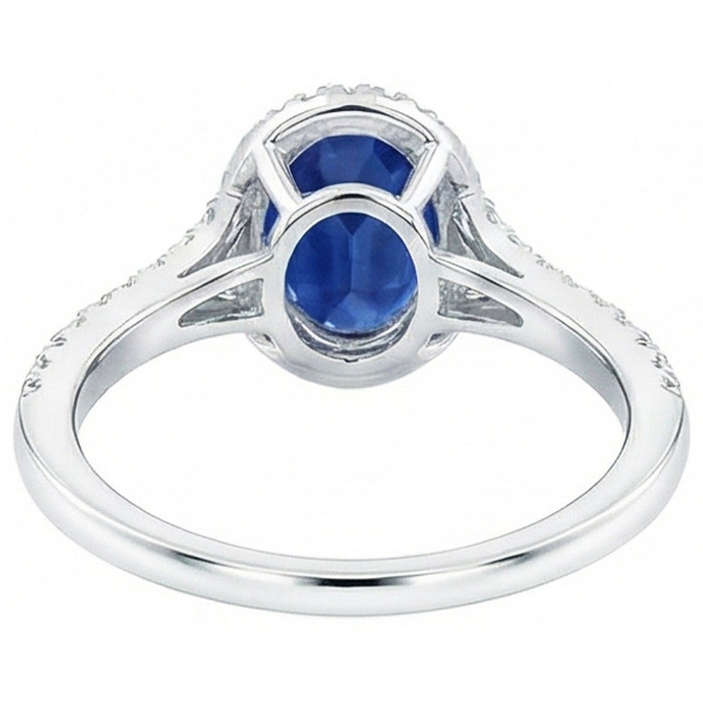 Weißgold 14K Blauer Saphir Ovaler Aus der Erde Abgebauter Natürlicher Diamantring 2.50 Karat Schmuck
