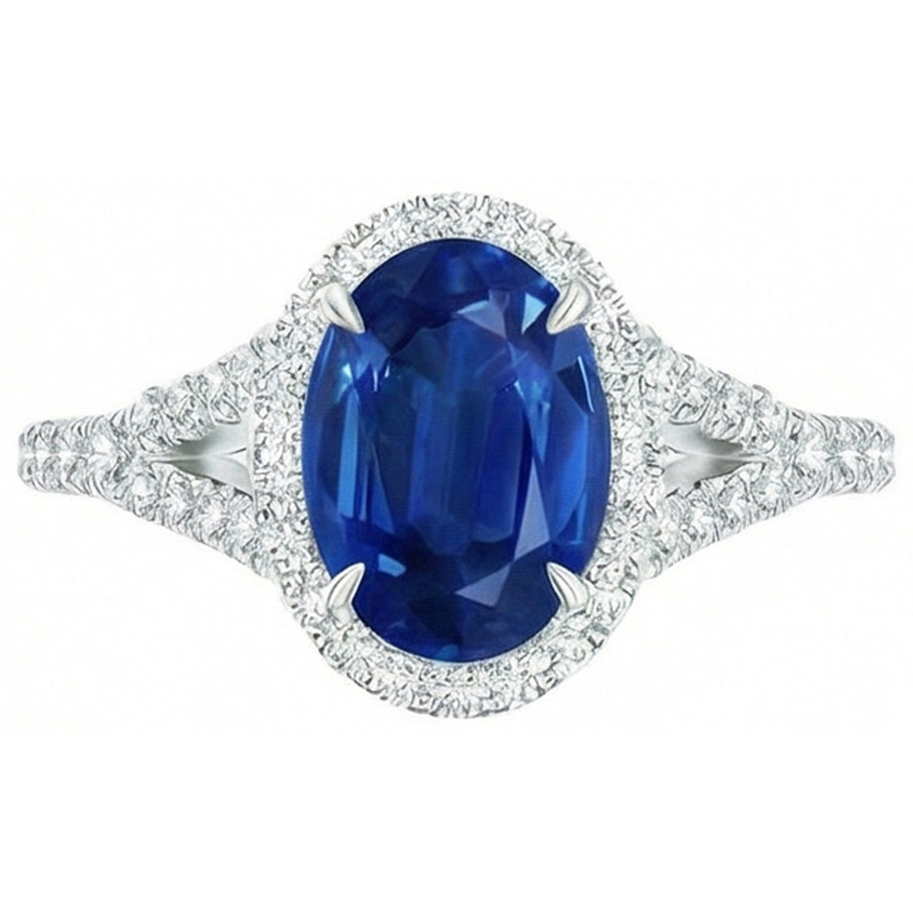 Weißgold 14K Blauer Saphir Ovaler Aus der Erde Abgebauter Natürlicher Diamantring 2.50 Karat Schmuck
