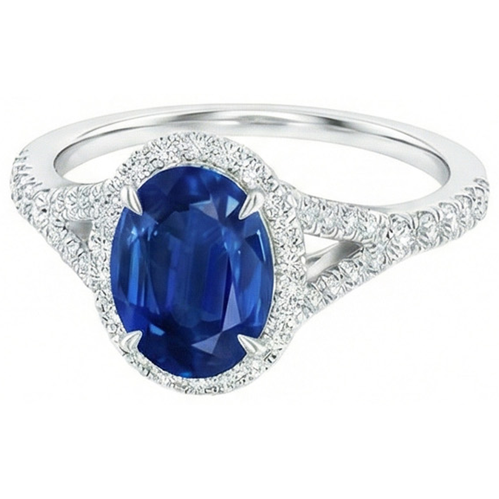 Weißgold 14K Blauer Saphir Ovaler Aus der Erde Abgebauter Natürlicher Diamantring 2.50 Karat Schmuck