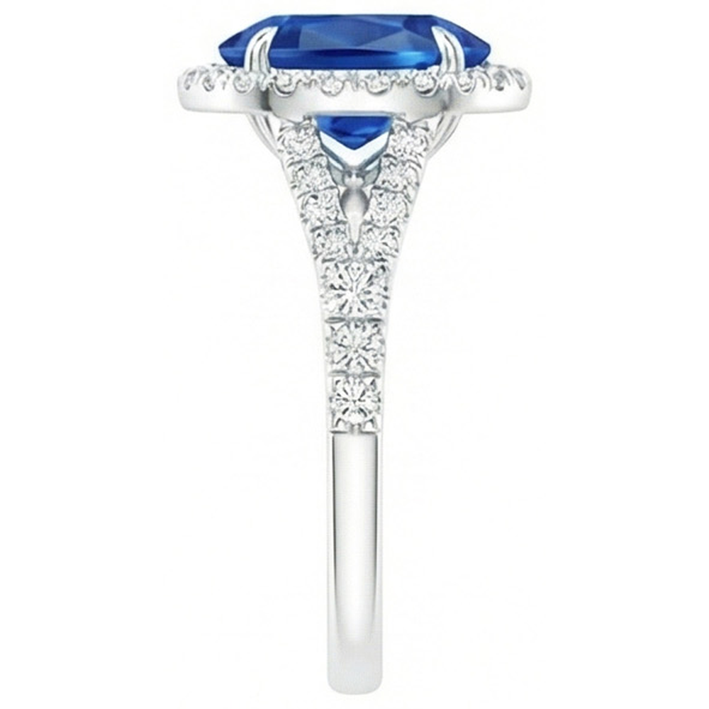 Weißgold 14K Blauer Saphir Ovaler Aus der Erde Abgebauter Natürlicher Diamantring 2.50 Karat Schmuck
