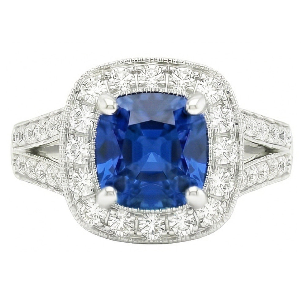 echter round saphir 3.60Karat ring Seitenansicht