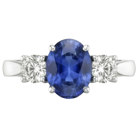 Weißgold 14K Drei Steine 3.50 Karat Saphir und Aus der Erde Abgebauter Natürlicher Diamanten Ring
