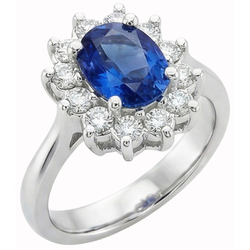Weißgold 14K Halo-Aus der Erde Abgebauter Natürlicher Diamant- und Ceylon-Saphir-Ring 3.20 ct.