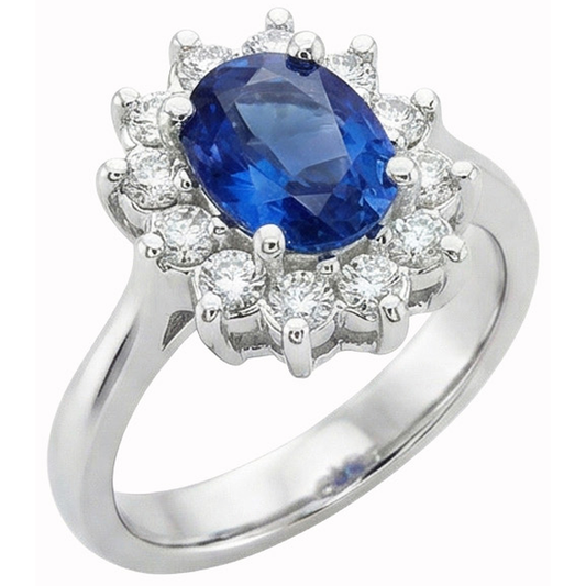 Weißgold 14K Halo-Aus der Erde Abgebauter Natürlicher Diamant- und Ceylon-Saphir-Ring 3.20 ct.