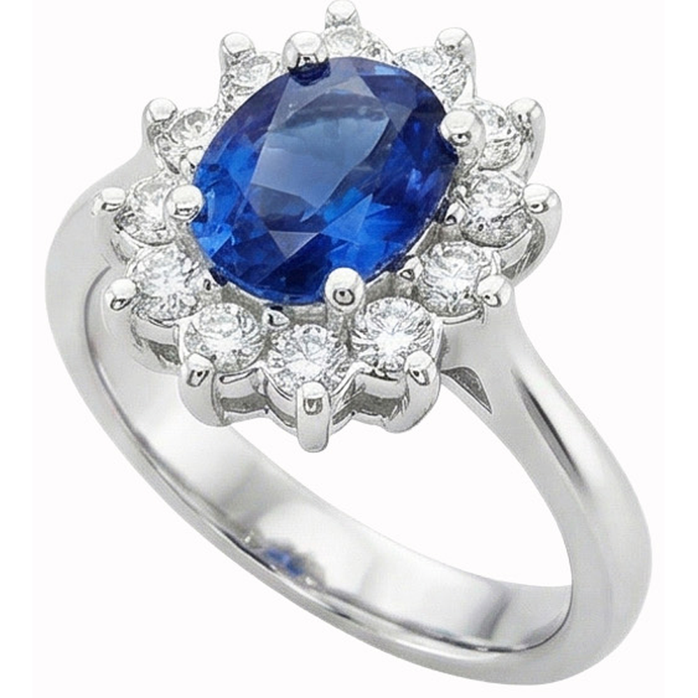 Weißgold 14K Halo-Aus der Erde Abgebauter Natürlicher Diamant- und Ceylon-Saphir-Ring 3.20 ct.