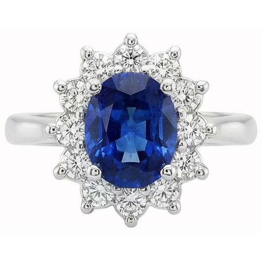 Weißgold 14K Halo-Aus der Erde Abgebauter Natürlicher Diamant- und Ceylon-Saphir-Ring 3.20 ct.