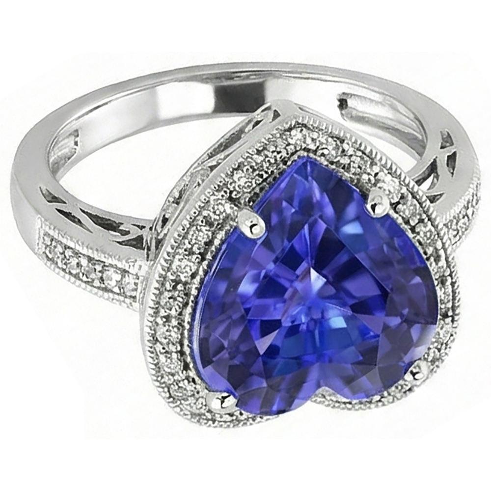 Weißgold 14K Herz Tansanit und Aus der Erde Abgebauter Natürlicher Diamanten Ring 7.76 ct Schmuck