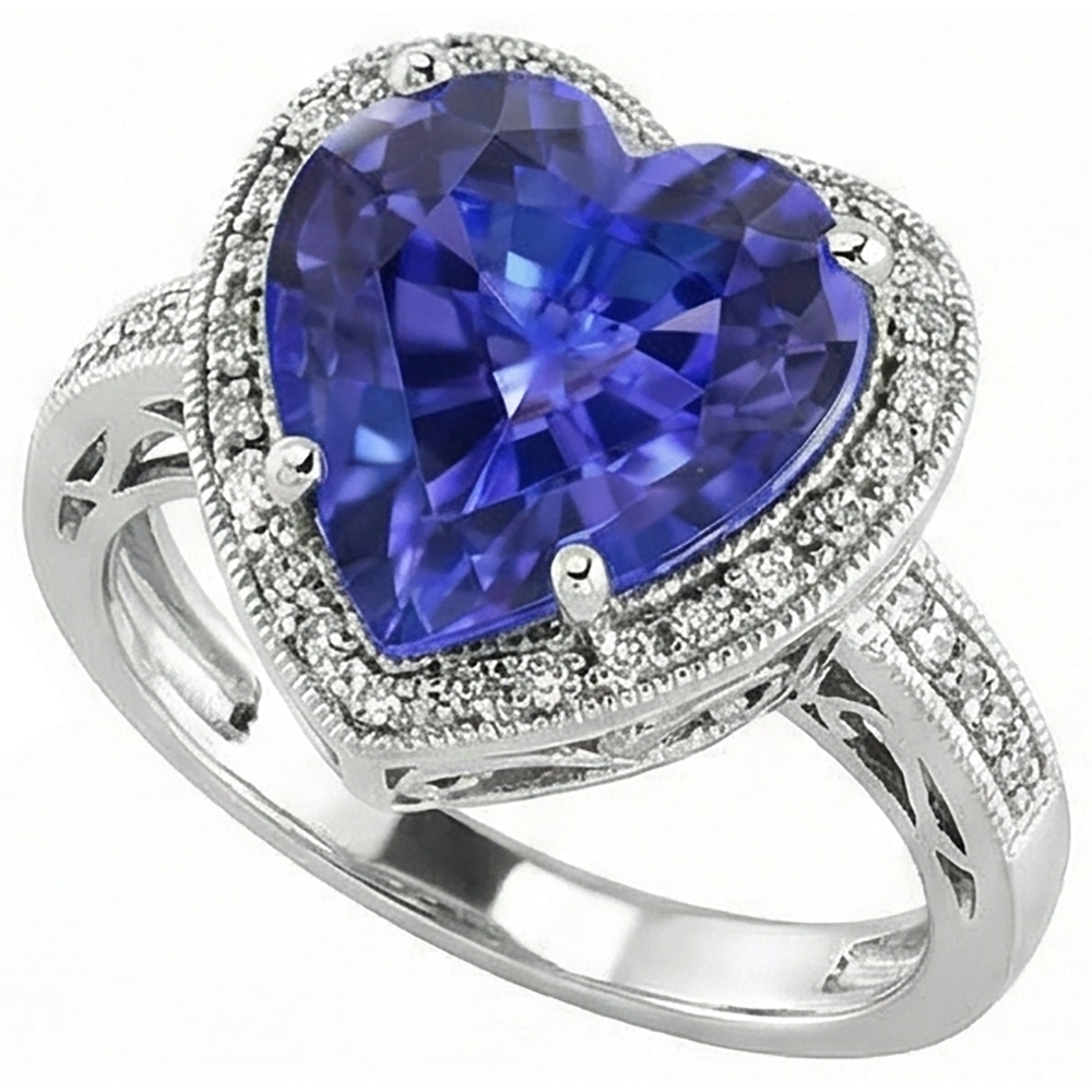 Weißgold 14K Herz Tansanit und Aus der Erde Abgebauter Natürlicher Diamanten Ring 7.76 ct Schmuck