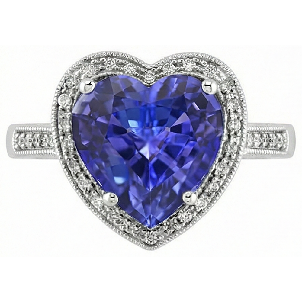 Weißgold 14K Herz Tansanit und Aus der Erde Abgebauter Natürlicher Diamanten Ring 7.76 ct Schmuck