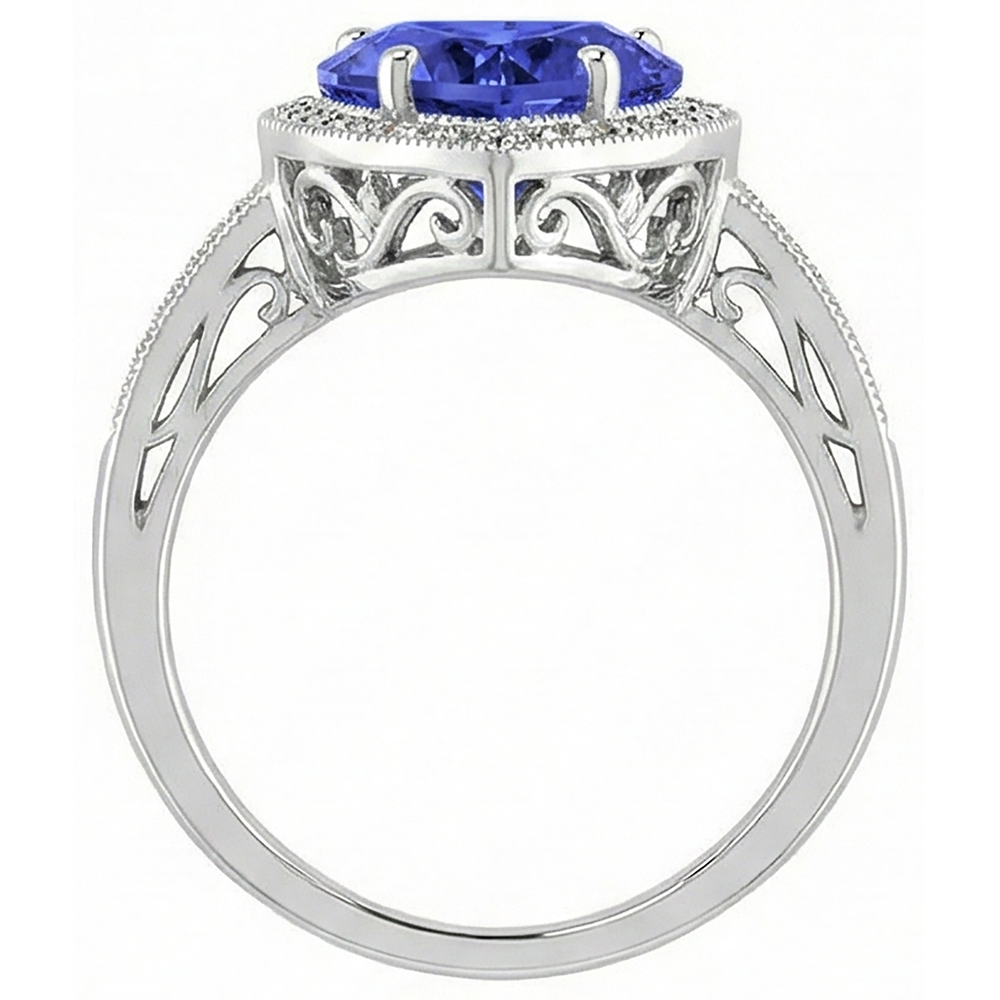 Weißgold 14K Herz Tansanit und Aus der Erde Abgebauter Natürlicher Diamanten Ring 7.76 ct Schmuck