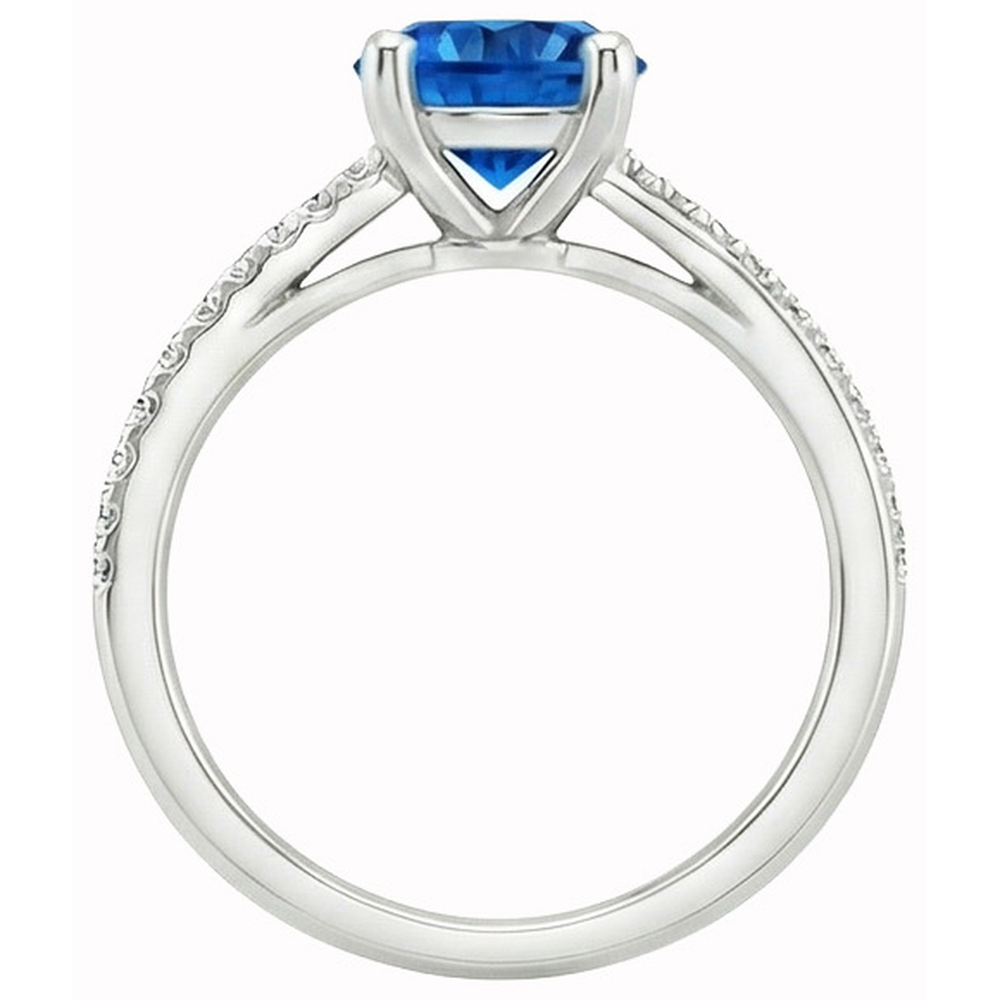 Weißgold 14K Krappenset 3.30 Kt Blauer Saphir und Aus der Erde Abgebauter Natürlicher Diamanten Ring Neu