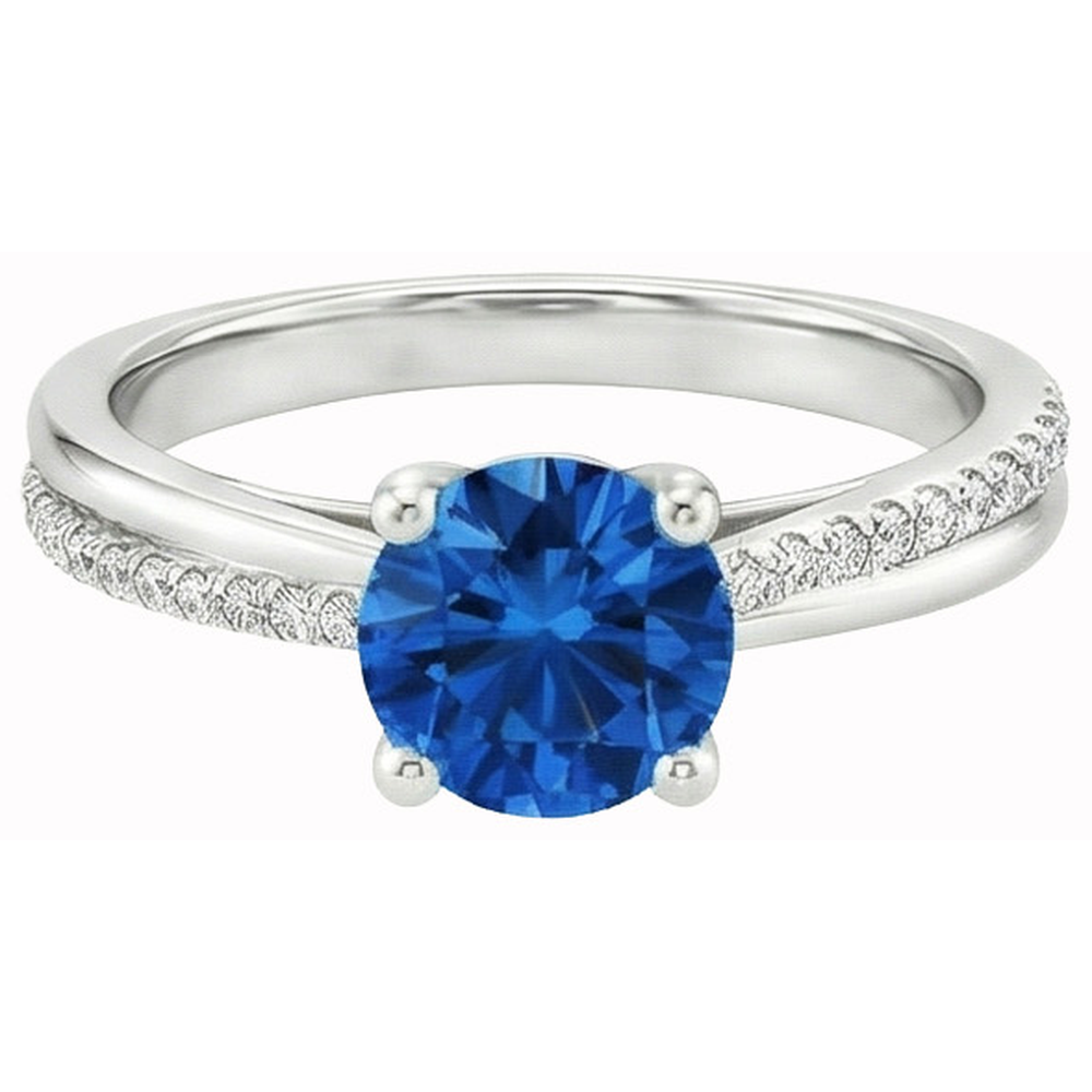 Weißgold 14K Krappenset 3.30 Kt Blauer Saphir und Aus der Erde Abgebauter Natürlicher Diamanten Ring Neu