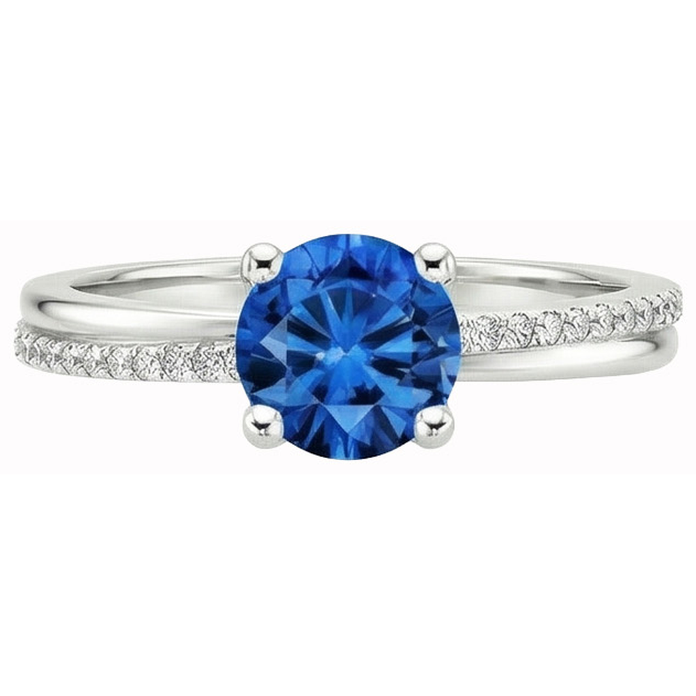 Weißgold 14K Krappenset 3.30 Kt Blauer Saphir und Aus der Erde Abgebauter Natürlicher Diamanten Ring Neu