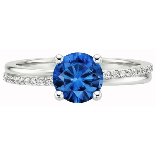 Weißgold 14K Krappenset 3.30 Kt Blauer Saphir und Aus der Erde Abgebauter Natürlicher Diamanten Ring Neu