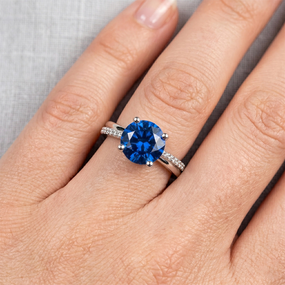 Weißgold 14K Krappenset 3.30 Kt Blauer Saphir und Aus der Erde Abgebauter Natürlicher Diamanten Ring Neu