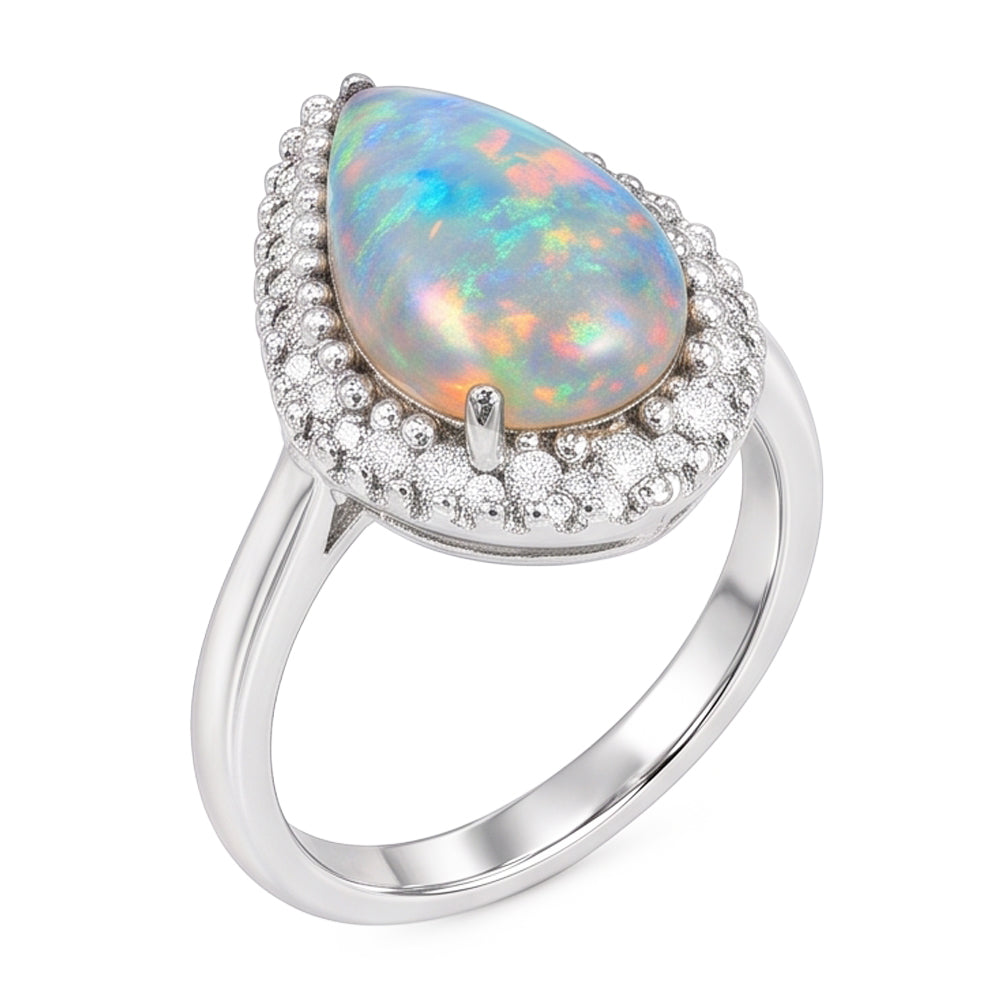 Weißgold 14K Opal und Aus der Erde Abgebauter Natürlicher Diamanten 11,25 Karat Verlobungsring Neu