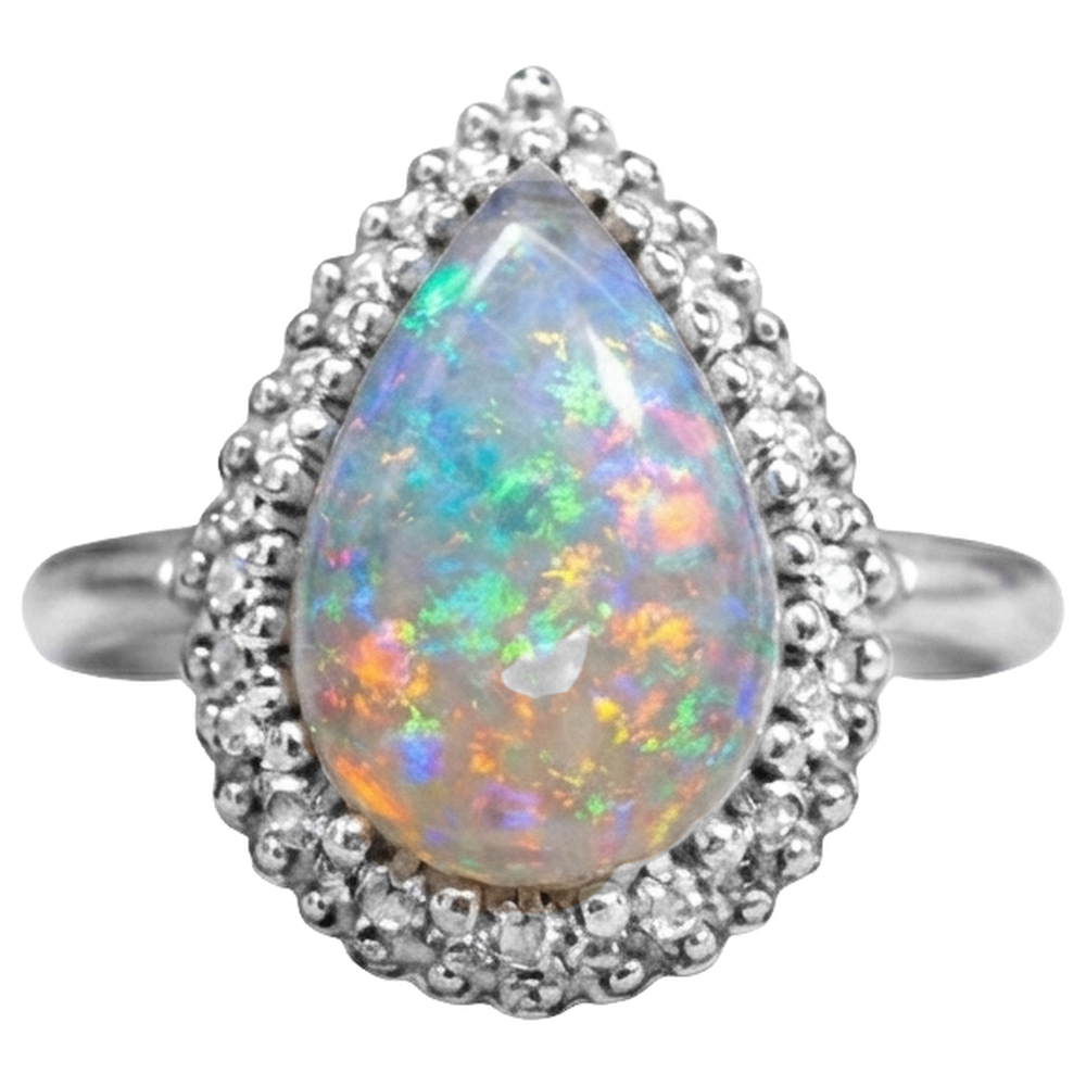 Weißgold 14K Opal und Aus der Erde Abgebauter Natürlicher Diamanten 11,25 Karat Verlobungsring Neu