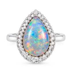 Weißgold 14K Opal und Aus der Erde Abgebauter Natürlicher Diamanten 11,25 Karat Verlobungsring Neu