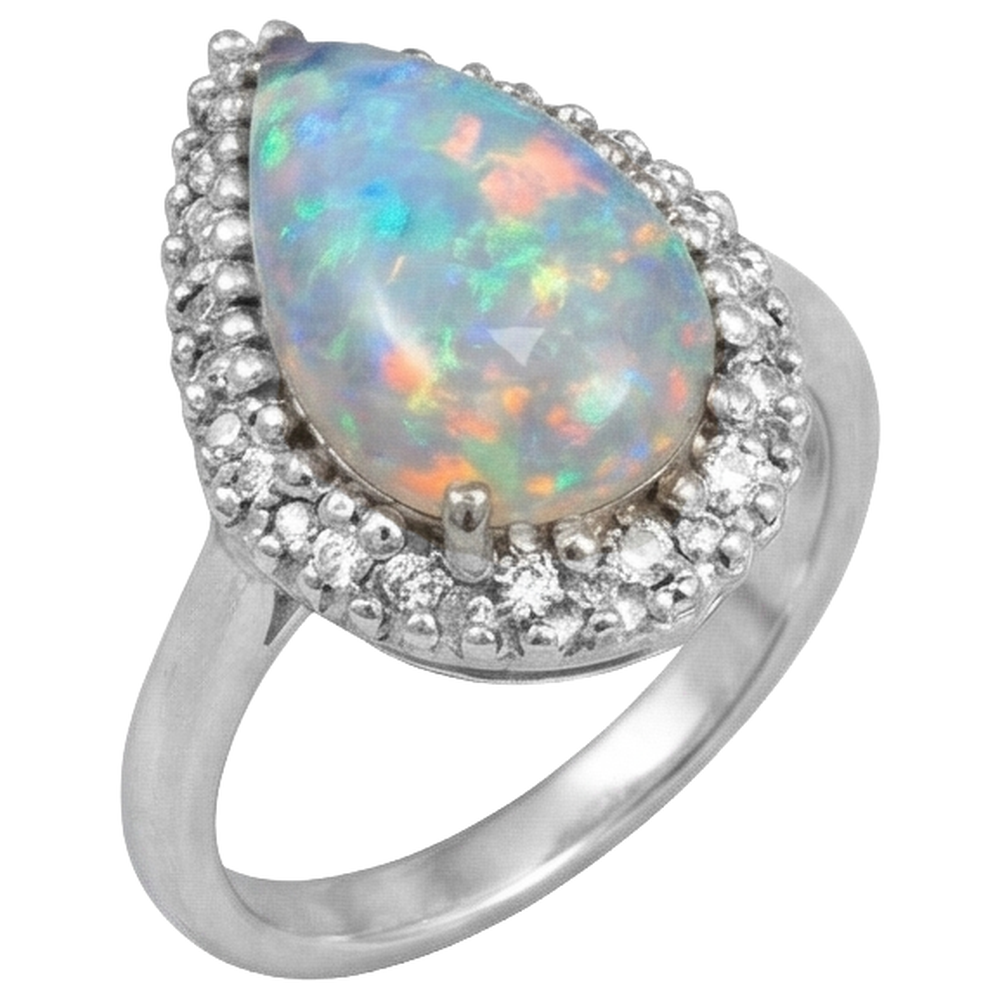 Weißgold 14K Opal und Aus der Erde Abgebauter Natürlicher Diamanten 11,25 Karat Verlobungsring Neu
