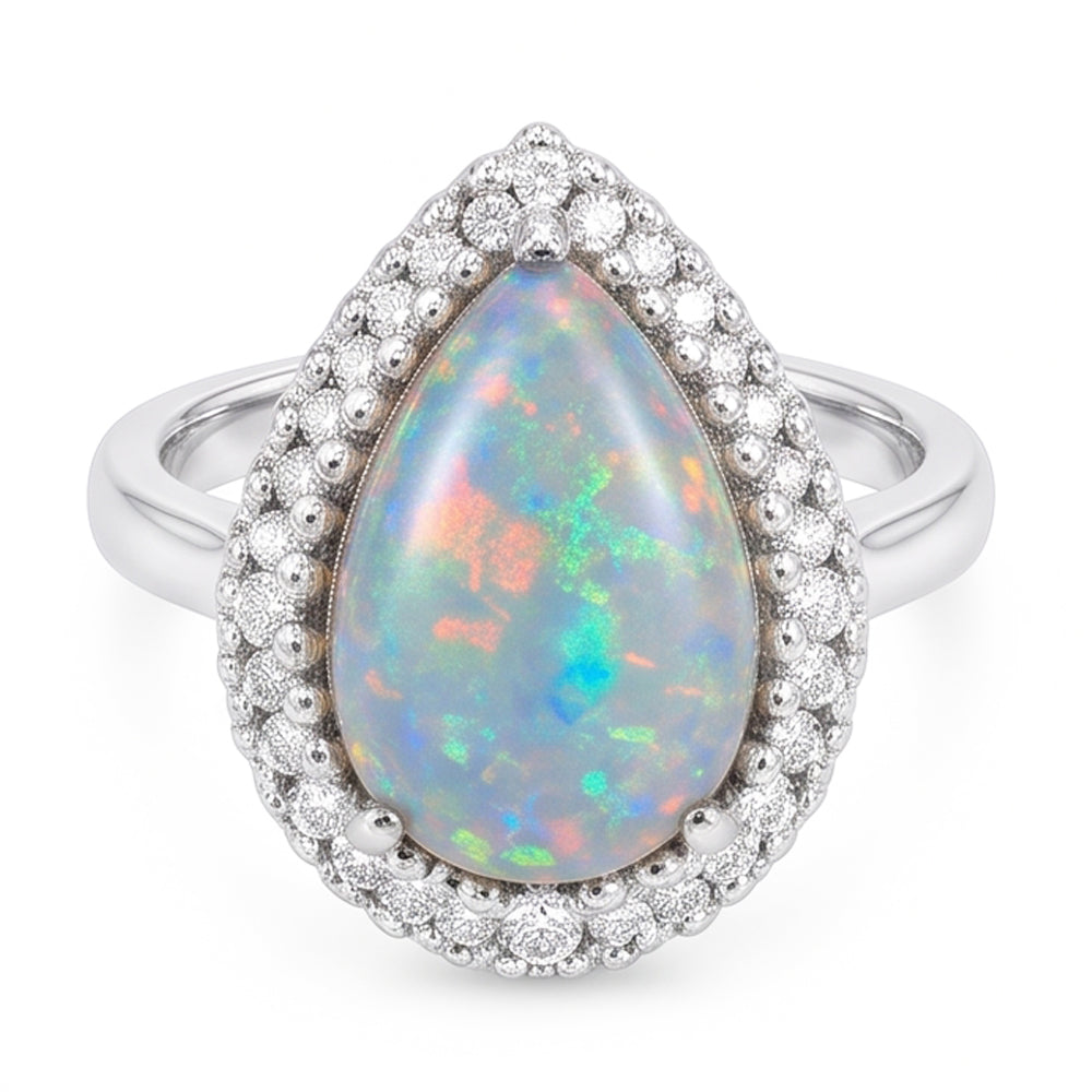 Weißgold 14K Opal und Aus der Erde Abgebauter Natürlicher Diamanten 11,25 Karat Verlobungsring Neu