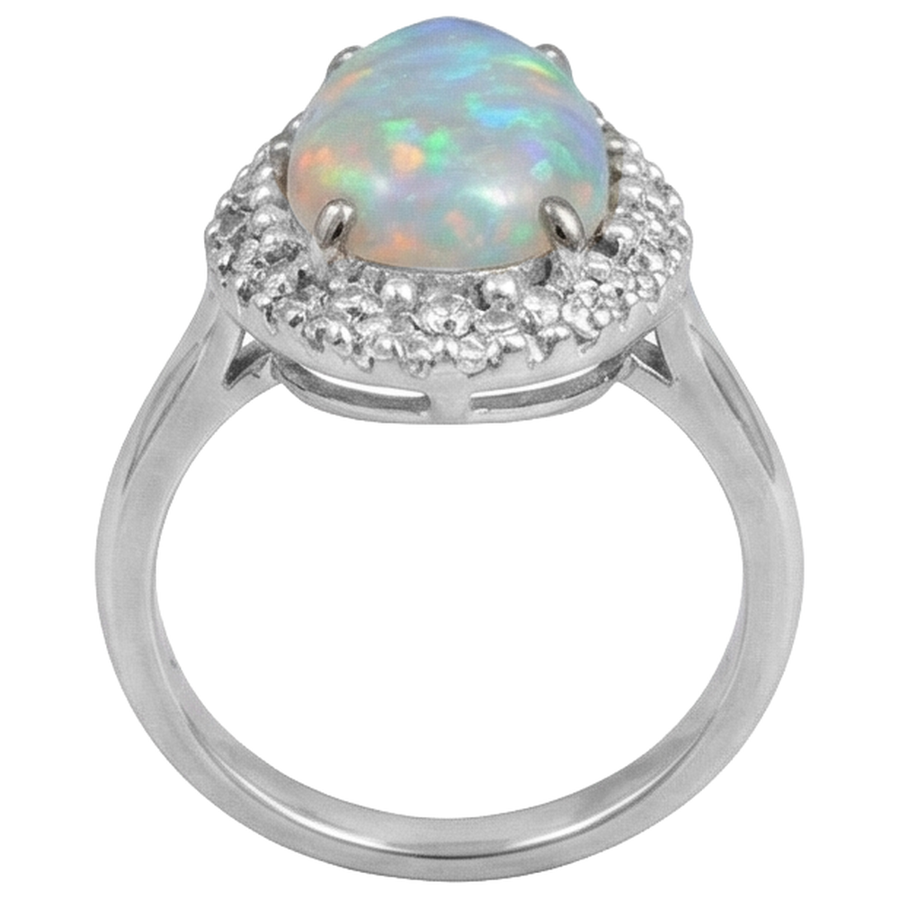 Weißgold 14K Opal und Aus der Erde Abgebauter Natürlicher Diamanten 11,25 Karat Verlobungsring Neu