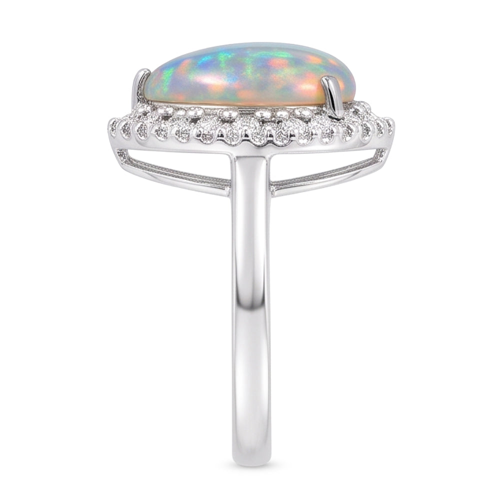 Weißgold 14K Opal und Aus der Erde Abgebauter Natürlicher Diamanten 11,25 Karat Verlobungsring Neu