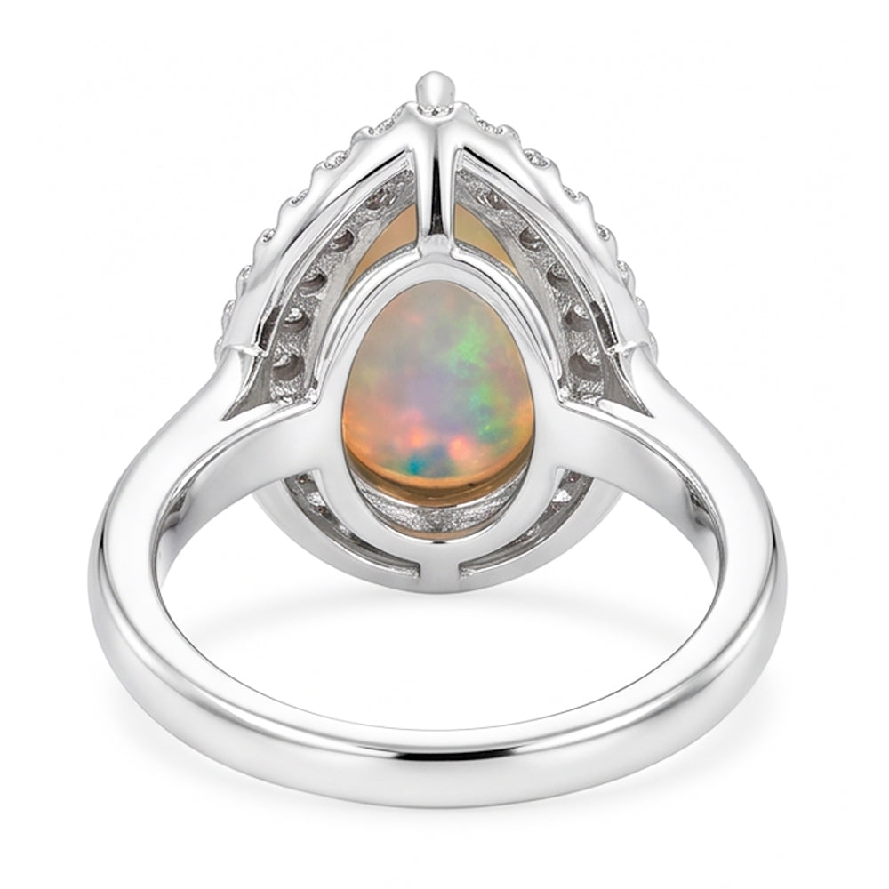 Weißgold 14K Opal und Aus der Erde Abgebauter Natürlicher Diamanten 11,25 Karat Verlobungsring Neu