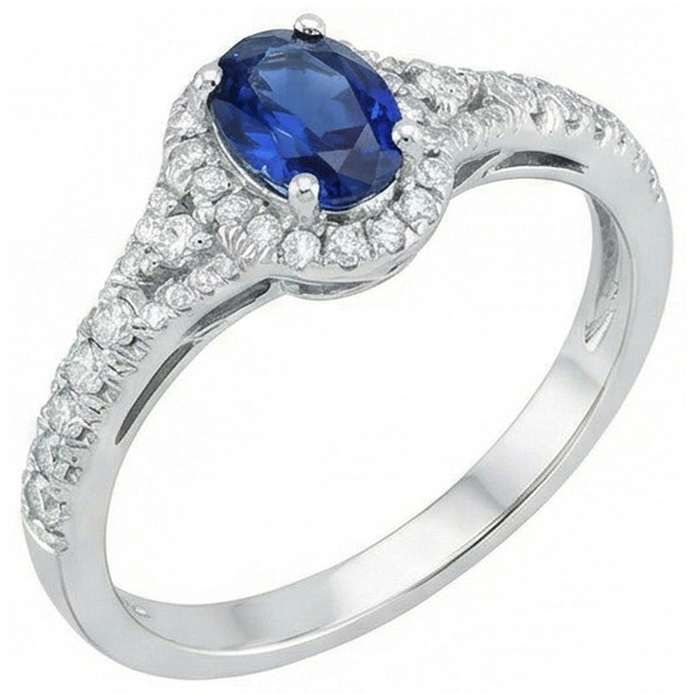 Weißgold 14K Ovaler Schnitt Ceylon Blauer Saphir 3 Karat Aus der Erde Abgebauter Natürlicher Diamantring